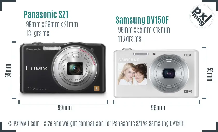 Panasonic SZ1 vs Samsung DV150F size comparison