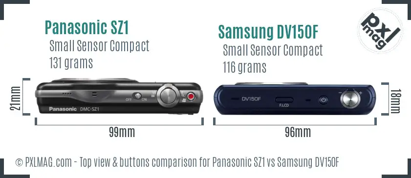 Panasonic SZ1 vs Samsung DV150F top view buttons comparison