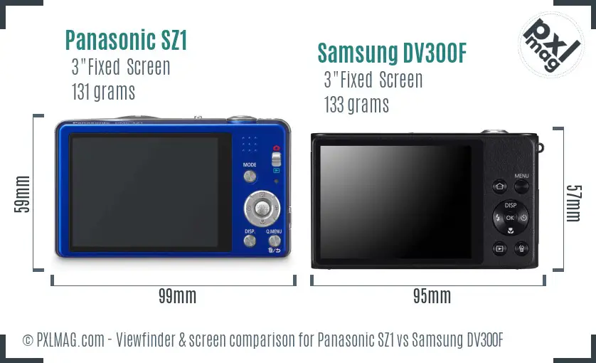 Panasonic SZ1 vs Samsung DV300F Screen and Viewfinder comparison