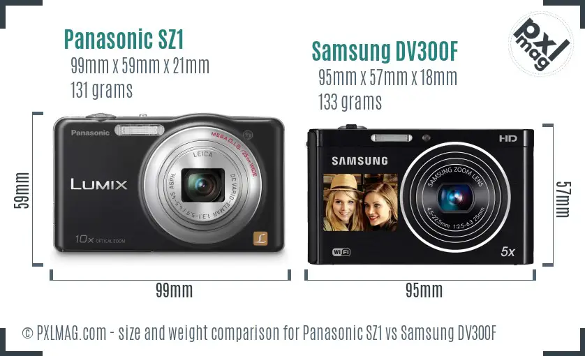 Panasonic SZ1 vs Samsung DV300F size comparison