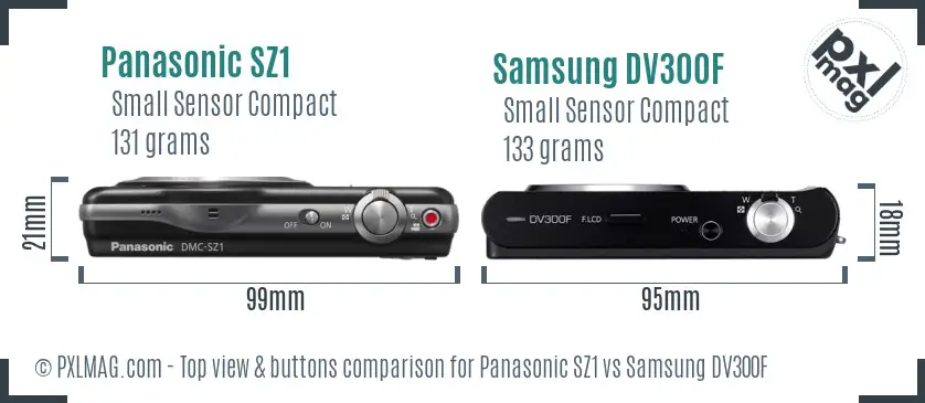 Panasonic SZ1 vs Samsung DV300F top view buttons comparison