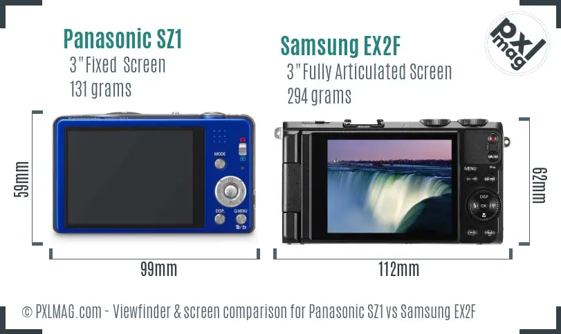 Panasonic SZ1 vs Samsung EX2F Screen and Viewfinder comparison