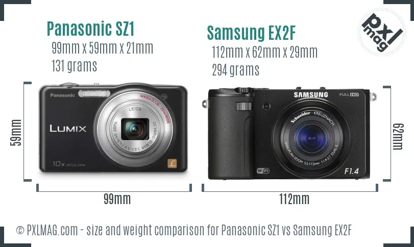 Panasonic SZ1 vs Samsung EX2F size comparison