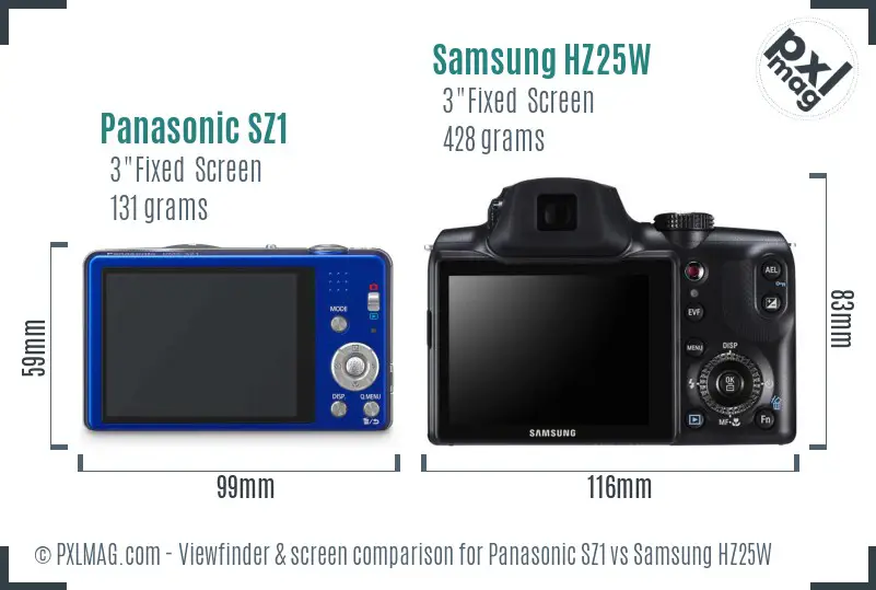 Panasonic SZ1 vs Samsung HZ25W Screen and Viewfinder comparison Panasonic SZ1 vs Samsung HZ25W Screen and Viewfinder comparison