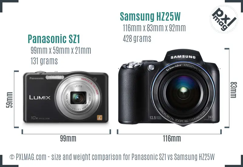 Panasonic SZ1 vs Samsung HZ25W size comparison Panasonic SZ1 vs Samsung HZ25W size comparison
