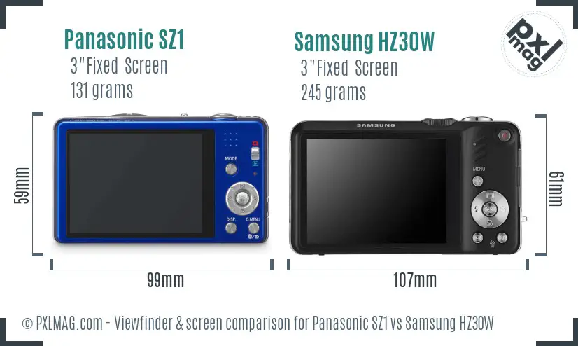 Panasonic SZ1 vs Samsung HZ30W Screen and Viewfinder comparison