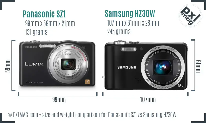 Panasonic SZ1 vs Samsung HZ30W size comparison