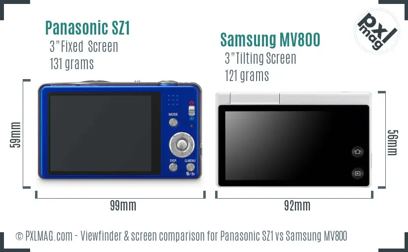 Panasonic SZ1 vs Samsung MV800 Screen and Viewfinder comparison