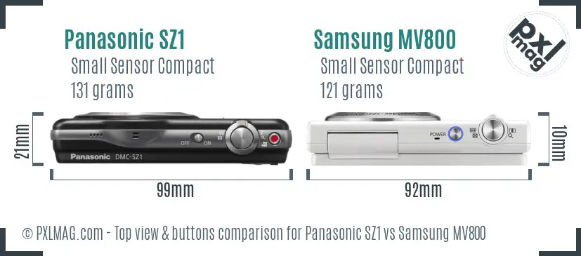 Panasonic SZ1 vs Samsung MV800 top view buttons comparison
