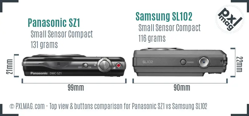 Panasonic SZ1 vs Samsung SL102 top view buttons comparison Panasonic SZ1 vs Samsung SL102 top view buttons comparison