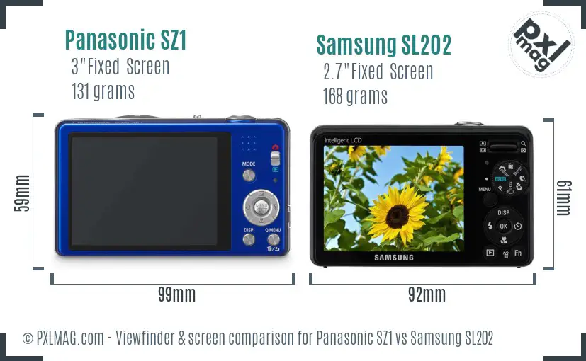 Panasonic SZ1 vs Samsung SL202 Screen and Viewfinder comparison