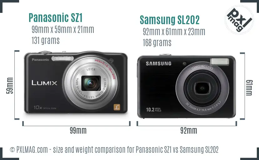 Panasonic SZ1 vs Samsung SL202 size comparison