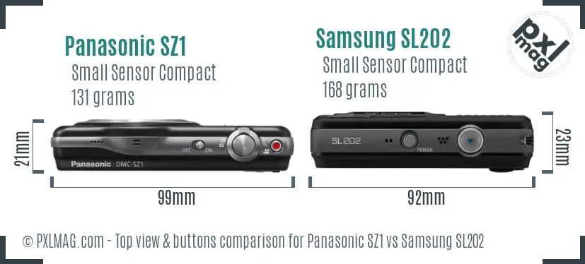 Panasonic SZ1 vs Samsung SL202 top view buttons comparison