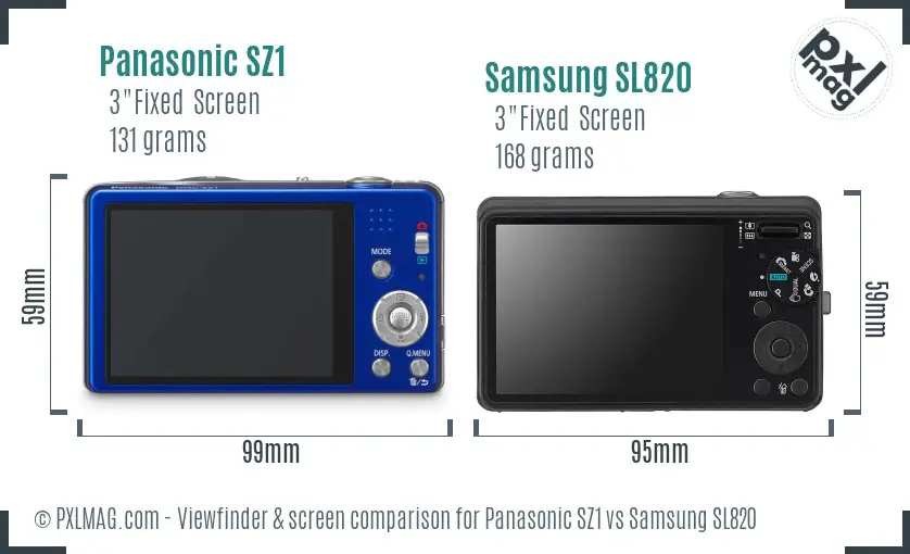Panasonic SZ1 vs Samsung SL820 Screen and Viewfinder comparison