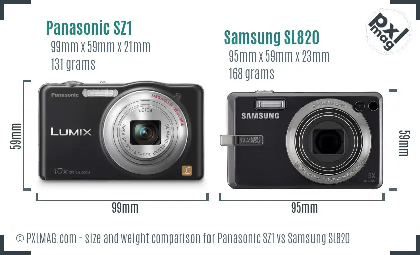 Panasonic SZ1 vs Samsung SL820 size comparison