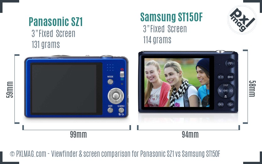 Panasonic SZ1 vs Samsung ST150F Screen and Viewfinder comparison