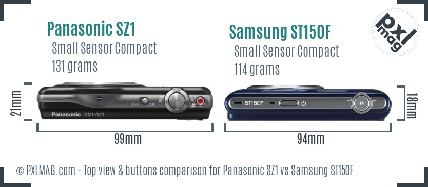Panasonic SZ1 vs Samsung ST150F top view buttons comparison