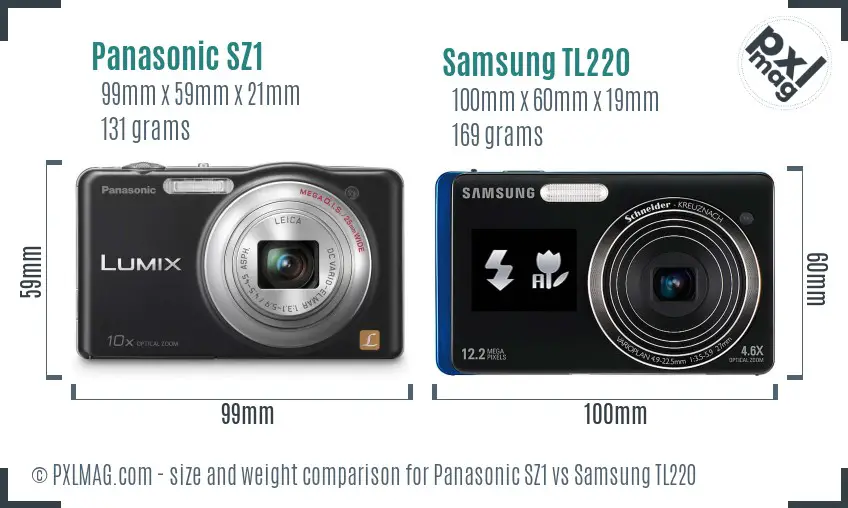 Panasonic SZ1 vs Samsung TL220 size comparison