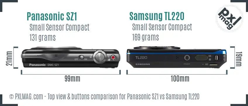 Panasonic SZ1 vs Samsung TL220 top view buttons comparison