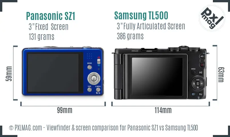 Panasonic SZ1 vs Samsung TL500 Screen and Viewfinder comparison