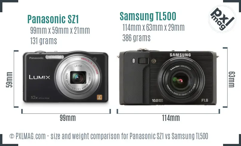 Panasonic SZ1 vs Samsung TL500 size comparison