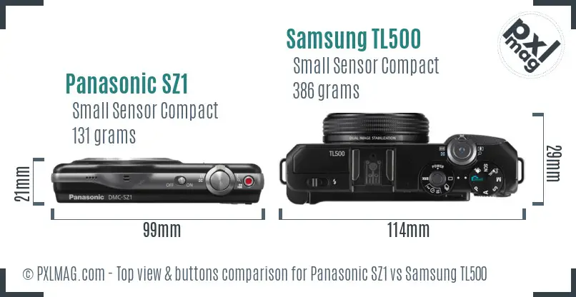 Panasonic SZ1 vs Samsung TL500 top view buttons comparison