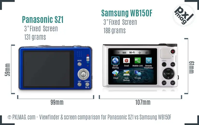 Panasonic SZ1 vs Samsung WB150F Screen and Viewfinder comparison