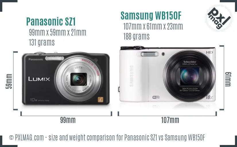 Panasonic SZ1 vs Samsung WB150F size comparison Panasonic SZ1 vs Samsung WB150F size comparison
