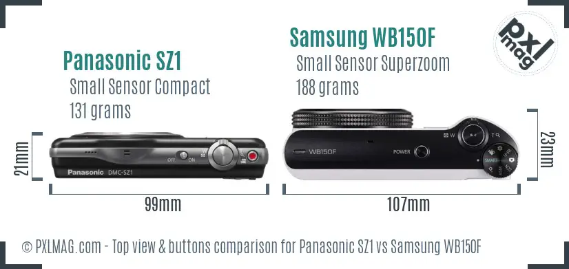 Panasonic SZ1 vs Samsung WB150F top view buttons comparison