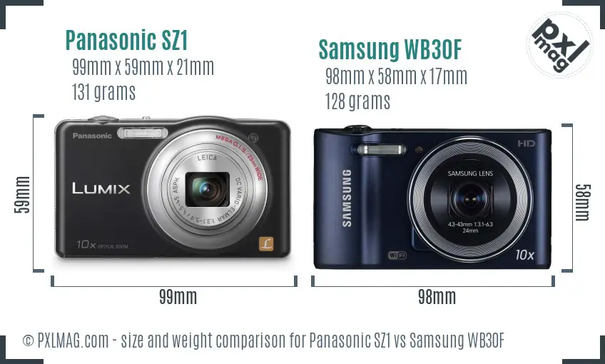 Panasonic SZ1 vs Samsung WB30F size comparison