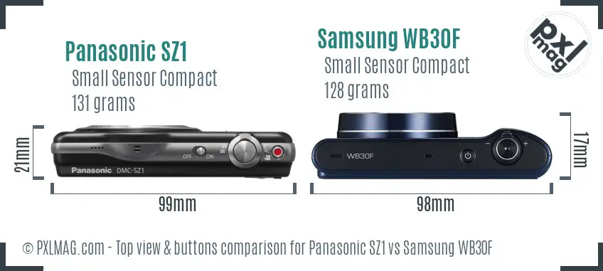Panasonic SZ1 vs Samsung WB30F top view buttons comparison