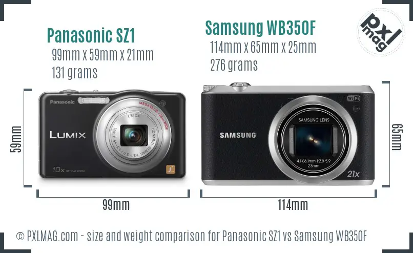 Panasonic SZ1 vs Samsung WB350F size comparison