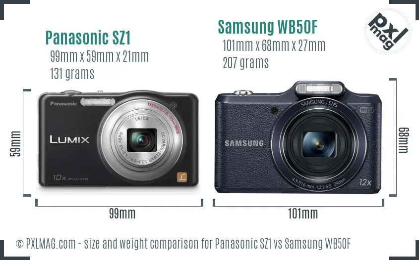 Panasonic SZ1 vs Samsung WB50F size comparison