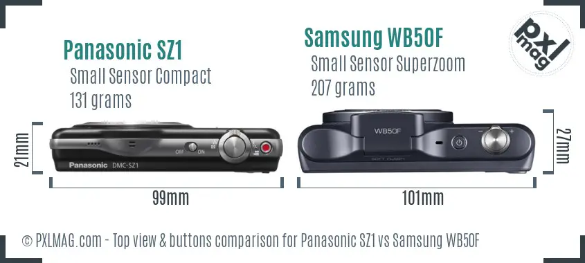 Panasonic SZ1 vs Samsung WB50F top view buttons comparison