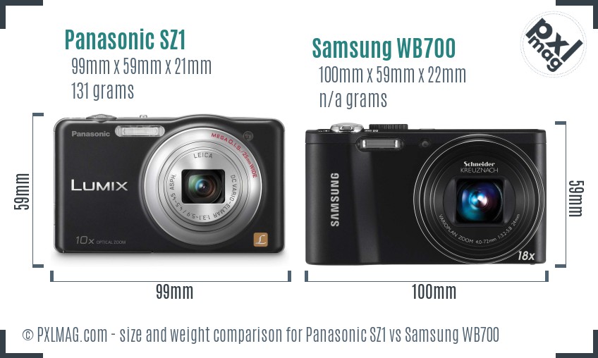 Panasonic SZ1 vs Samsung WB700 size comparison