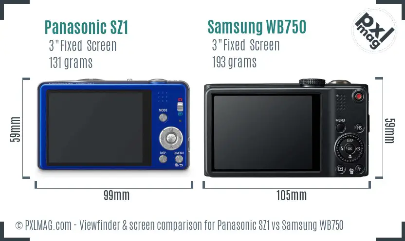 Panasonic SZ1 vs Samsung WB750 Screen and Viewfinder comparison