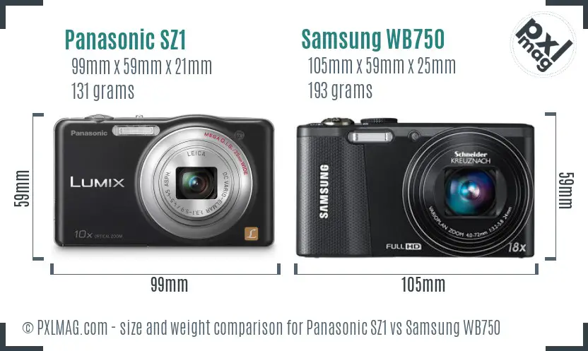 Panasonic SZ1 vs Samsung WB750 size comparison