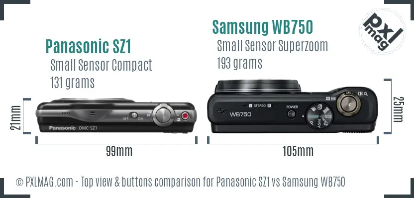 Panasonic SZ1 vs Samsung WB750 top view buttons comparison