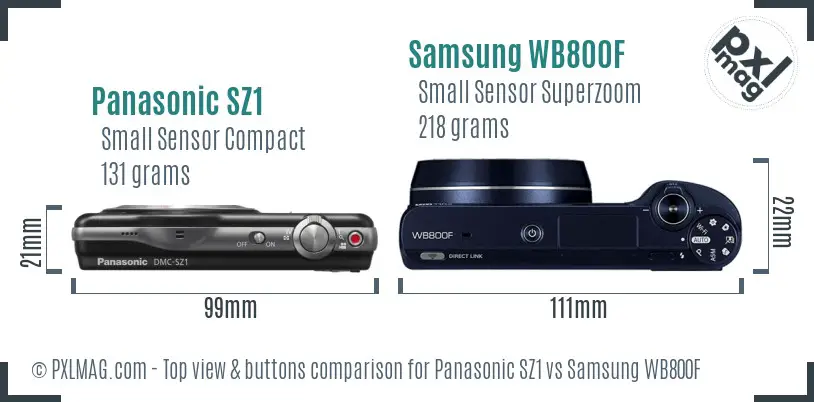 Panasonic SZ1 vs Samsung WB800F top view buttons comparison