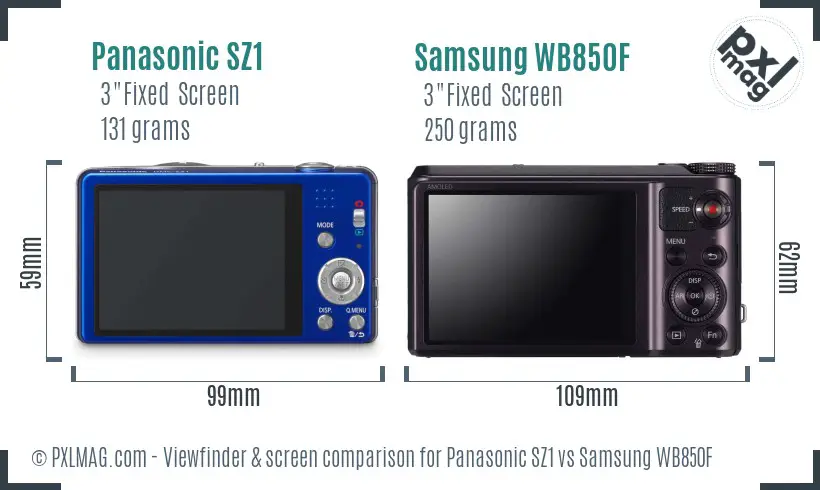 Panasonic SZ1 vs Samsung WB850F Screen and Viewfinder comparison