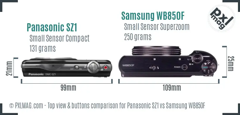 Panasonic SZ1 vs Samsung WB850F top view buttons comparison