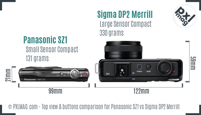 Panasonic SZ1 vs Sigma DP2 Merrill top view buttons comparison