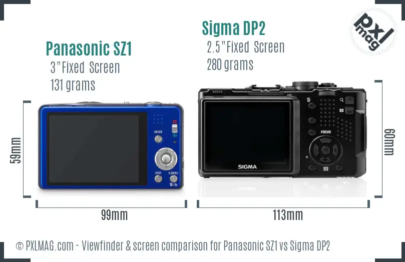 Panasonic SZ1 vs Sigma DP2 Screen and Viewfinder comparison