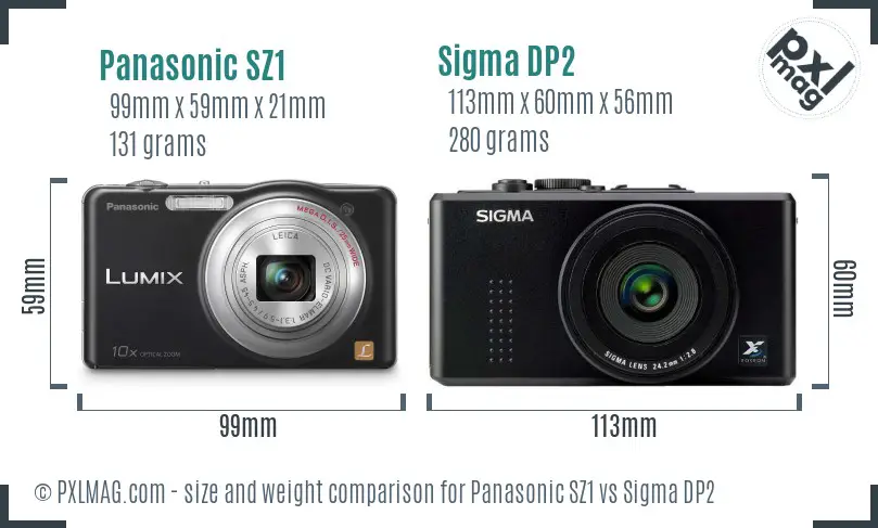 Panasonic SZ1 vs Sigma DP2 size comparison