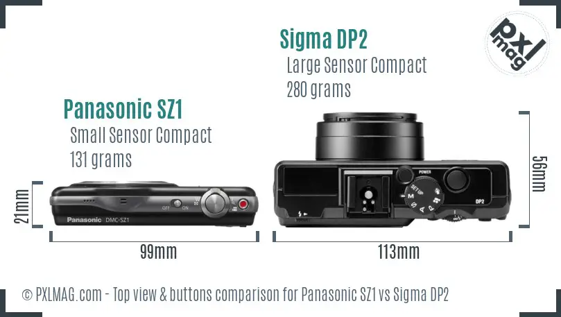 Panasonic SZ1 vs Sigma DP2 top view buttons comparison