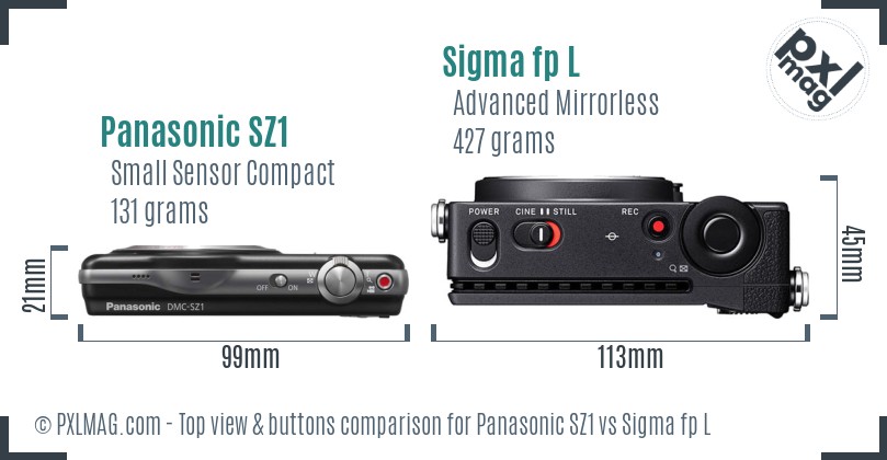 Panasonic SZ1 vs Sigma fp L top view buttons comparison