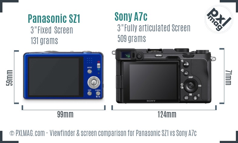Panasonic SZ1 vs Sony A7c Screen and Viewfinder comparison