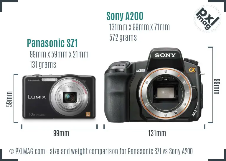 Panasonic SZ1 vs Sony A200 size comparison Panasonic SZ1 vs Sony A200 size comparison