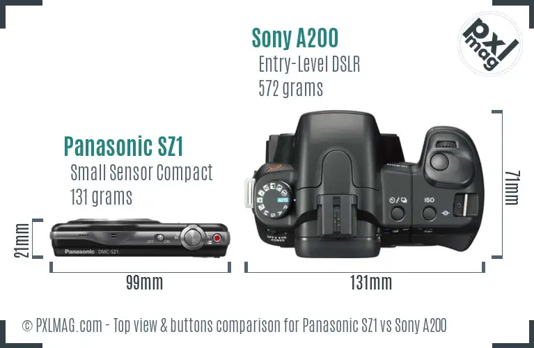 Panasonic SZ1 vs Sony A200 top view buttons comparison