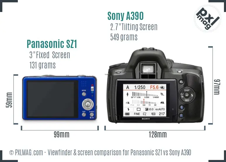 Panasonic SZ1 vs Sony A390 Screen and Viewfinder comparison Panasonic SZ1 vs Sony A390 Screen and Viewfinder comparison